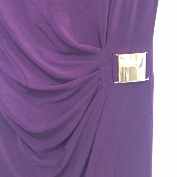 TAHARI 3/4 sleeve side ruching stretchy jersey midi dress size 10 - Picture 3 of 9